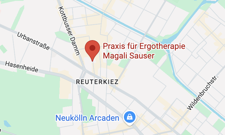 Kartenausschnitt mit der Lage der Praxis für Ergotherapie Magali Sauser im Reuterkiez in Berlin Neukölln